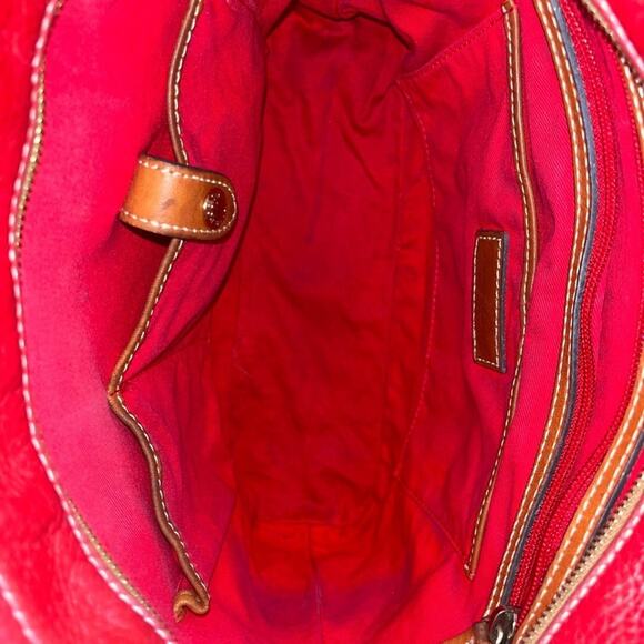Dooney & Bourke Red Lexington Pebbled Leather Tote Bag | Brown Handles - Picture 11 of 16